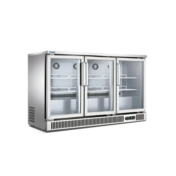 Refrigerador Contra Barra de 3 Puertas de Cristal de 380 Lts.