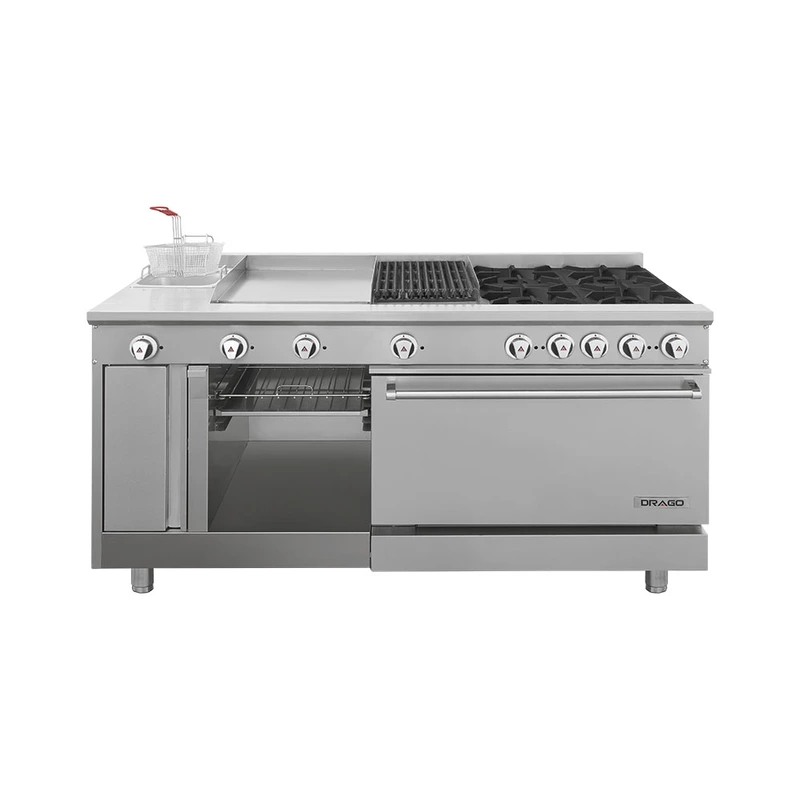 Estufa con 4 Quemadores, Horno, Asador de 1 pie, Plancha de 2 pies, Freidor y Gratinador - Imagen 2