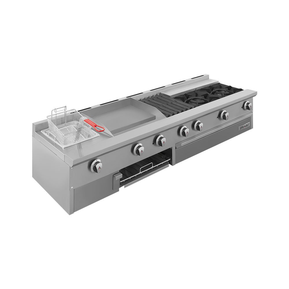 Estufa de mesa con 2 quemadores, freidora, plancha, udm slim GPA-211-15