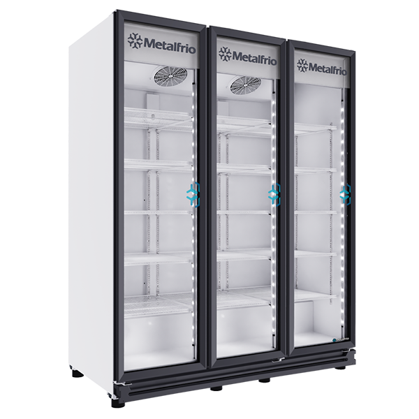 Metalfrío RB900 Refrigerador Vertical Full Glass Door 3 Puertas Cristal 65 Pies Cúbicos