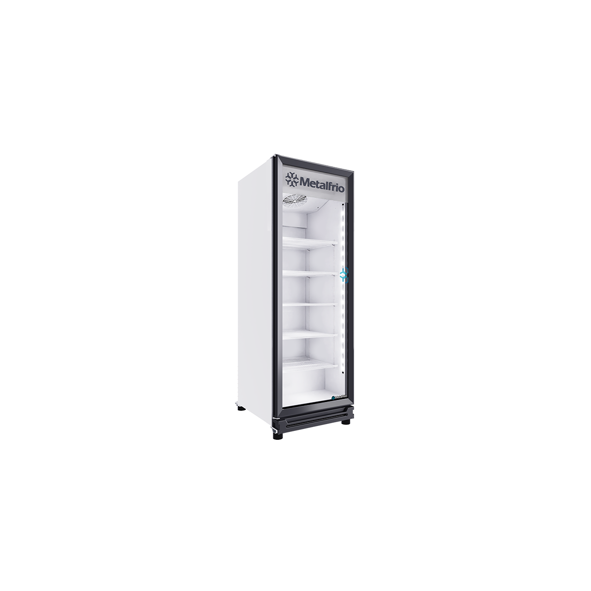 Cinco parrillas detrás de una puerta de cristal doble.